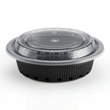 Chicken Pieces CP Black 6 1/4" Round Heavy Weight Microwaveable Container with Lid  16 oz - 150/Case (PALLET 60 CT)