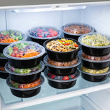 Chicken Pieces CP Black 6 1/4" Round Heavy Weight Microwaveable Container with Lid  16 oz - 150/Case (PALLET 60 CT)