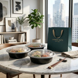 Chicken Pieces CP Black 6 1/4" Round Heavy Weight Microwaveable Container with Lid  16 oz - 150/Case (PALLET 60 CT)