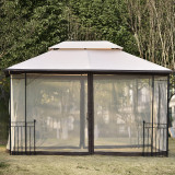 Chicken Pieces Iron Patio Outdoor Gazebo - Double Roof Canopy with Mosquito Netting | 13 Ft. W x 9.7 Ft. D  