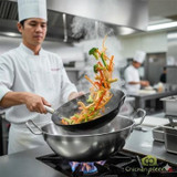 18-Inch Stainless Steel Chop Suey Bowl - Authentic Asian Dining Experience