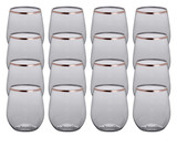 CP 12 oz. Heavy Weight Clear Plastic Stemless Wine Glass with Rose Gold Rim - 16/Pack-Chicken Pieces
