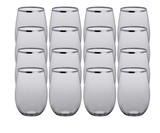 CP 16 oz. Heavy Weight Clear Plastic Stemless Wine Glass with Silver Rim - 16/Pack-Chicken Pieces