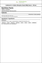 Cattlemen's 1 Gallon Memphis Sweet BBQ Sauce - 4/Case — Nutrition and Ingredients Label — www.chickenpieces.com