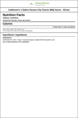 Cattlemen's 1 Gallon Kansas City Classic BBQ Sauce - 4/Case — Nutrition and Ingredients Label — www.chickenpieces.com