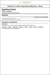 Cattlemen's 1 Gallon Original Base BBQ Sauce - 4/Case — Nutrition and Ingredients Label — www.chickenpieces.com