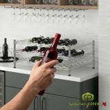 CP Stylish Wine Storage Solution: 24" x 36" 3 Shelf 48-Bottle Chrome Wire Wine Rack with 14" Posts-Chicken Pieces