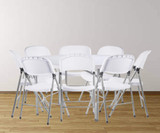 CP Round Granite White Heavy-Duty Blow Molded Plastic Folding Table with 8 White Folding Chairs 60" | Complete Seating Ensemble for Versatile Comfort- Chicken Pieces