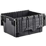 CP 28" x 21" x 15" Stackable Black Chafer Tote / Storage Box with Attached Lid (12-Pack)-CHICKEN PIECES