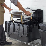 CP 28" x 21" x 15" Stackable Black Chafer Tote / Storage Box with Attached Lid (12-Pack)-CHICKEN PIECES