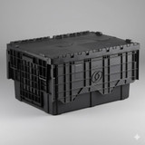 CP 28" x 21" x 15" Stackable Black Chafer Tote / Storage Box with Attached Lid (12-Pack)-CHICKEN PIECES