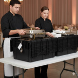 CP 28" x 21" x 15" Stackable Black Chafer Tote / Storage Box with Attached Lid (12-Pack)
