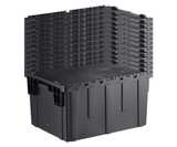 CP 28" x 21" x 15" Stackable Black Chafer Tote / Storage Box with Attached Lid (12-Pack)-CHICKEN PIECES