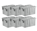 CP 28" x 21" x 15" Stackable Grey Chafer Tote / Storage Box with Attached Lid (6-Pack) - Efficient Food Storage and Transport Solution-Chicken Pieces
