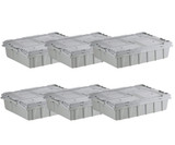 CP 22" x 15" x 5" Small Stackable Grey Chafer Tote / Storage Box with Attached Lid (6-Pack) - Efficient Food Storage and Transport Solution-Chicken Pieces