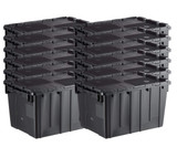 CP 22" x 15" x 13" Medium Stackable Black Chafer Tote / Storage Box with Attached Lid (12-Pack) - Efficient Food Storage and Transport Solution-Chicken Pieces