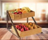 Cal-Mil Sierra 2-Tier Offset Merchandiser - 17" x 15 3/4" x 13" - Wood and Dark Metal