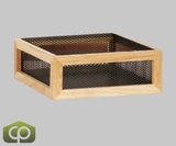 Cal-Mil Camden 12" x 12" x 4" Black Metal / Oak Wood Reversible Display Riser - Durable Riser for Restaurants, Caterers, and Bistros
