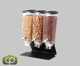 Rosseto EZ-PRO Black Steel Stand 3.8 Liter Triple Canister Snack/Cereal Dispenser - Ergonomic ABS Canisters, Patented Portion Wheel, Versatile Capacity, Minimal Spills