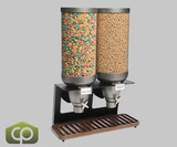 Rosseto EZ-SERV 13.3 Liter Double Canister Snack/Cereal Dispenser - Timeless Walnut Wood Catch Tray, Clear Acrylic Canisters, Patented Portion Wheel, Versatile Capacity