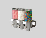 Rosseto EZ-SERV 2.47 Liter Triple Canister Wall-Mounted Topping/Candy Dispenser - Precise Dispensing, Space-Saving Design