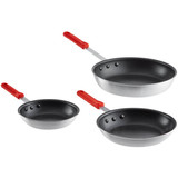 CP Hospo 3-Piece Aluminum Non-Stick Red Silicone Handles Fry Pan-Chicken Pieces