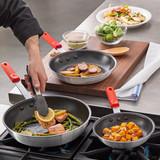 CP Hospo 3-Piece Aluminum Non-Stick Red Silicone Handles Fry Pan-Chicken Pieces