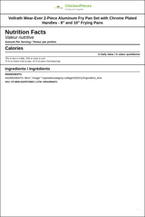 Vollrath 8" and 10" 2-Piece Aluminum Fry Pan Set Frying Pans — Nutrition and Ingredients Label — www.chickenpieces.com