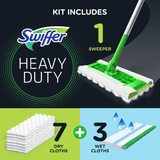 Swiffer Sweeper Dry + Wet Sweeping Kit - 1 Sweeper, 7 Dry Cloths(4/Case)-Chicken Pieces
