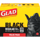 GLAD Regular Black Garbage Bags 74 Litres, 100 Bags(8/Case)-Chicken Pieces