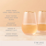 Rose Crystal Stemless Wine Glass Set by Twine® Rose Crystal Stemless Wine Glass Set by Twine®