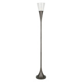 71" Steel Torchiere Floor Lamp With Clear Seeded Glass Cone Shade