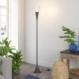71" Steel Torchiere Floor Lamp With Clear Seeded Glass Cone Shade