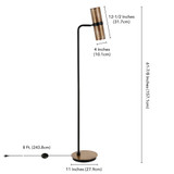 62" Black Reading Floor Lamp With Brass Drum Shade