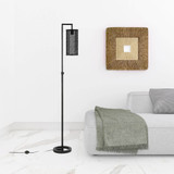 69" Black Reading Floor Lamp With Black Drum Shade