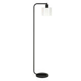 57" Black Arched Floor Lamp With Clear Seeded Glass Drum Shade - Chicken Pieces