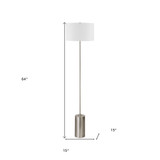 64" Nickel Traditional Shaped Floor Lamp With White Frosted Glass Empire Shade - Chicken Pieces