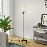 66" Black Torchiere Floor Lamp With Clear Seeded Glass Drum Shade - CP-HMEROOTS-523531 - Chicken Pieces