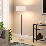 61" Black Two Light Traditional Shaped Floor Lamp With White Frosted Glass Drum Shade