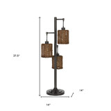 38" Bronze Metal Three Light Desk Table Lamp With Bronze Drum Shade