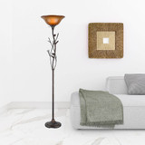 72" Rusted Torchiere Floor Lamp With Brown Frosted Glass Dome Shade - Chicken Pieces