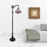 72" Brown Traditional Shaped Floor Lamp With White And Red Stained Glass Bowl Shade - Chicken Pieces