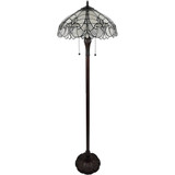 62" Brown Two Light Torchiere Floor Lamp With White Fleur De Lis Stained Glass Dome Shade - Chicken Pieces