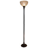 62" Brown Traditional Shaped Floor Lamp With White Peacock Feather Stained Glass Dome Shade