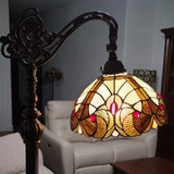 62" Brown Traditional Shaped Floor Lamp With Brown And Red Stained Glass Bowl Shade - Chicken Pieces