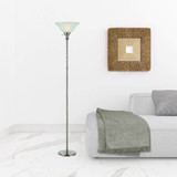 71" Nickel Torchiere Floor Lamp With Clear Frosted Glass Dome Shade - Chicken Pieces