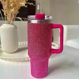 40oz Rhinestone Embellished Coffee Mug Stylish Luxury With Handle Lid Straw Tumbler Drinkware Thermos Stainless Steel Vacuum Cup