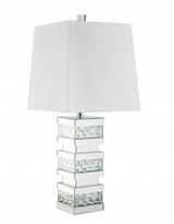 31" Mirrored Glass Faux Crystal Chunky Geo Table Lamp With White Square Shade - Chicken Pieces