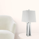 35" Clear Glass Table Lamp With White Square Shade - Chicken Pieces