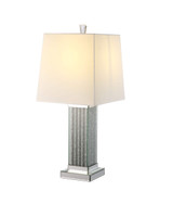 30" Mirrored Glass and Faux Stone Column Table Lamp With White Square Shade - Chicken Pieces
